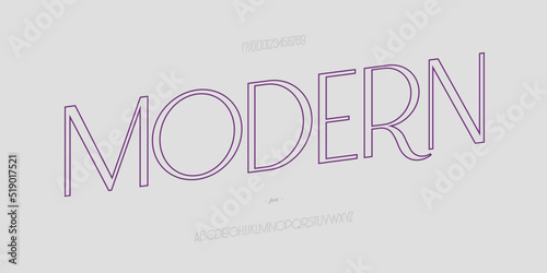 Outline modern font sans serif style modern typography letters and number. Uppercase and lowercase letters. Elegant alphabet for promotion, video, decoration, logo, poster, book, printing. Vector photo