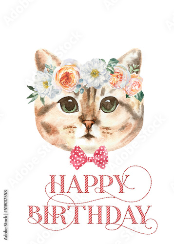 Fotografi Watercolor hand-painted cat british shorthair breed illustration