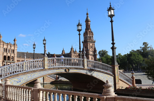 Ornamental architecture of Spanish Square Plaza de Espana in Sevilla