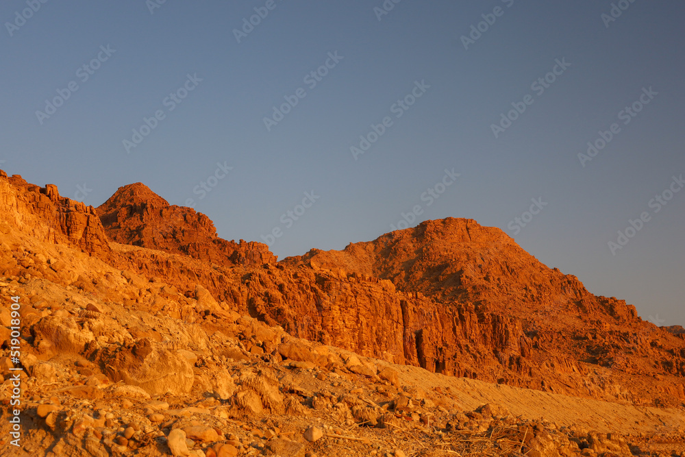 Sunset Over Dead Sea Stone Cliffs 