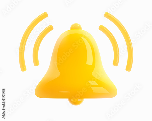 3d Notification Bell Icon. 3D glossy yellow ringing bell for social media notice, reminder, alarm clock. Icon for User Interface (UI). Realistic Vector