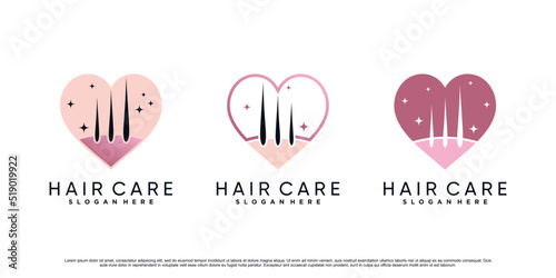 Hair care icon set logo design illustration with love element Premium Vector