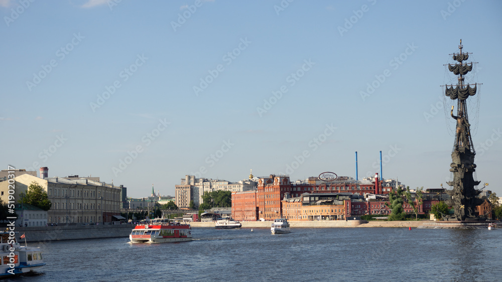 Fototapeta premium River navigation near the Krasny Oktyabr plant on the bank of the Moskva River, Balchug Island