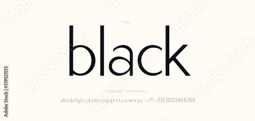 Elegant black font sans serif style modern typography letters and number. Uppercase and lowercase letters. Minimal alphabet for promotion, video, decoration, logo, poster, book, printing. Vector photo