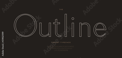 Outline font sans serif style modern typography letters and number. Uppercase and lowercase letters. Elegant alphabet for promotion, video, decoration, logo, poster, book, printing. Vector photo