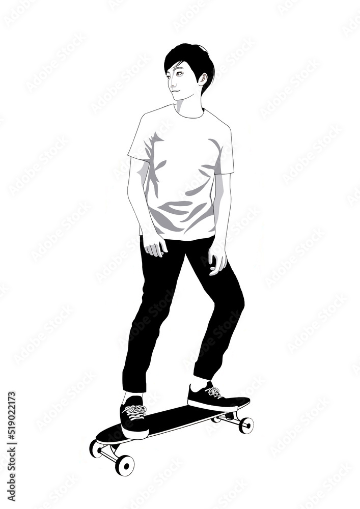 スケートボードを楽しむ男性イラスト スケートボードを楽しむ男性イラスト