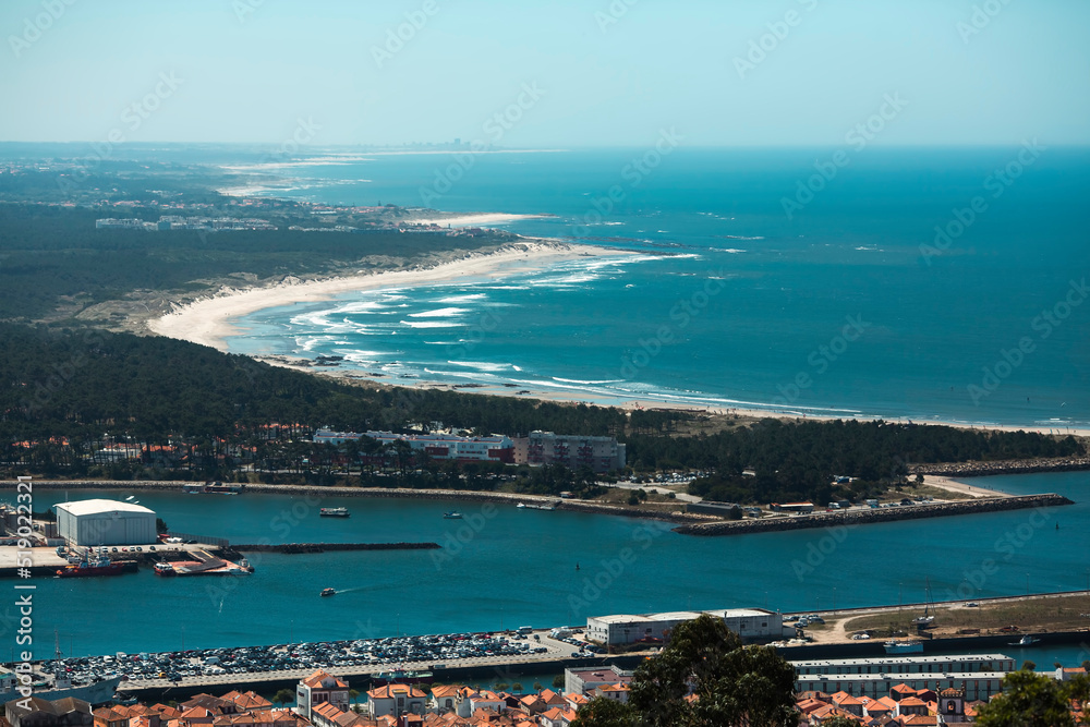 Top view of the Atlantic ocean coast of Viana do Castelo, Portugal.