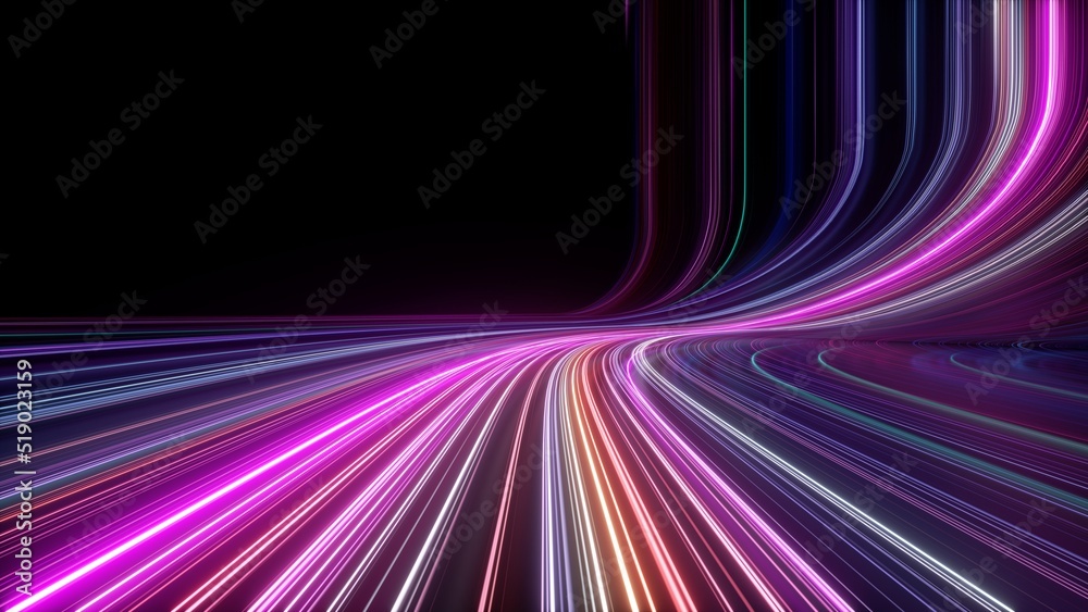 3d render, abstract background with curvy neon lines. Trendy wallpaper with colorful spectrum - obrazy, fototapety, plakaty 