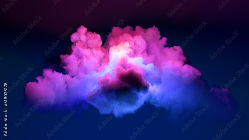 3d rendering, abstract neon background with stormy cloud glowing with bright light. Weather phenomenon illustration - obrazy, fototapety, plakaty 