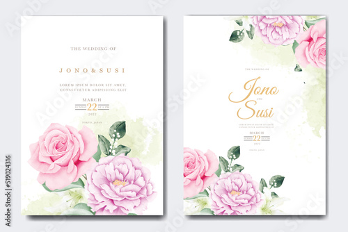 Beautiful wedding invitation card template with floral leaves  © retno