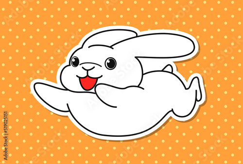 笑顔で走っているうさぎのステッカー風イラスト