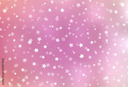 Light Pink vector template with ice snowflakes, stars.