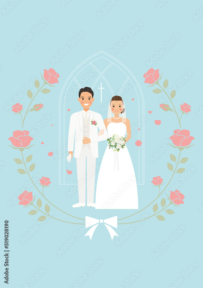 結婚式で腕を組む新郎新婦