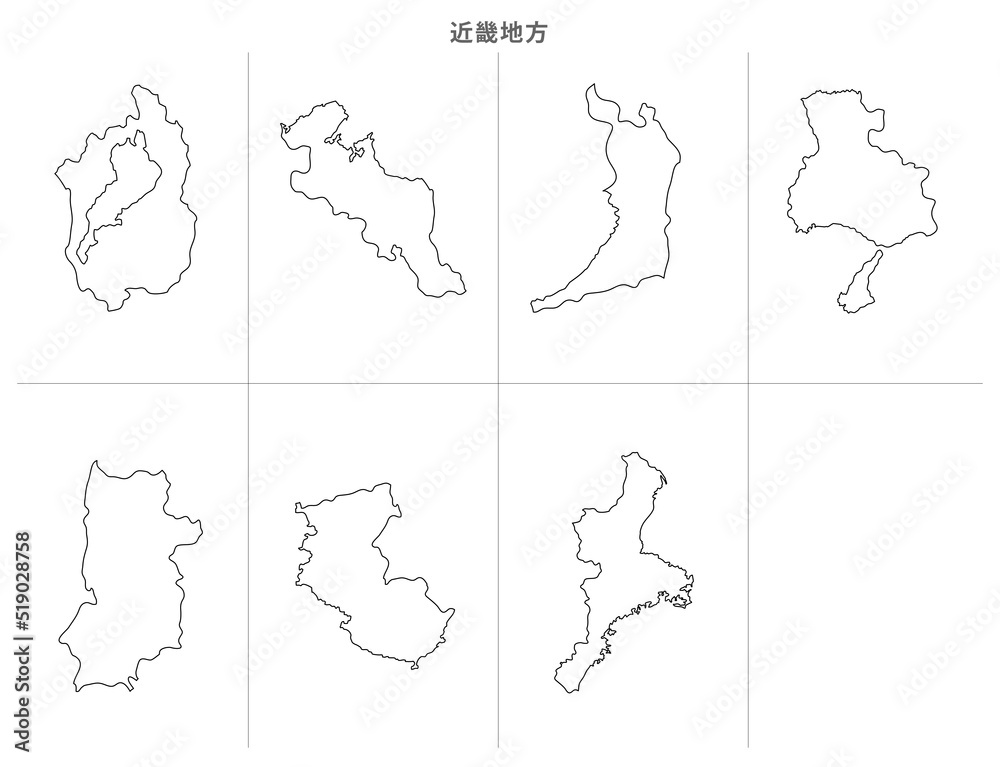 Obraz premium 日本 白地図 近畿地方