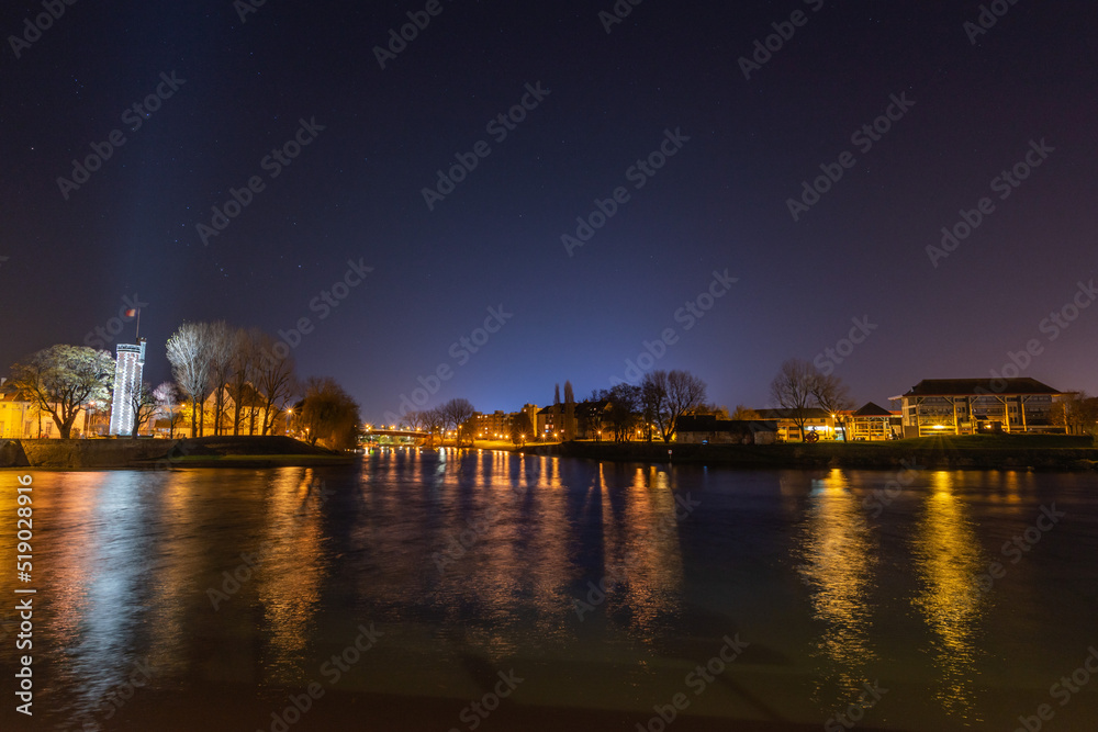 night view of the european town and river