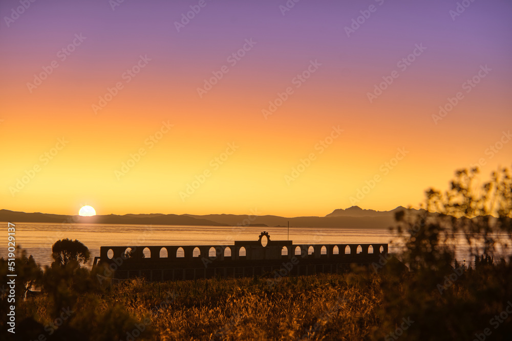 Sunrise with a view from the alto Sancayuni stadium of the Amantaní island, Titicaca lake Sunrise with a view from the alto Sancayuni stadium of the Amantaní island, Titicaca lake