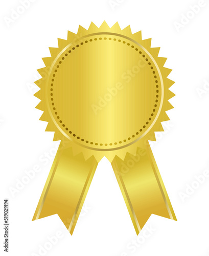 Golden seal with ribbons isolated on white background vector illustration. Gold award medal, Golden stamp with ribbons isolated on white. Luxury seal. Winner, Trophy, Top Quality concept.