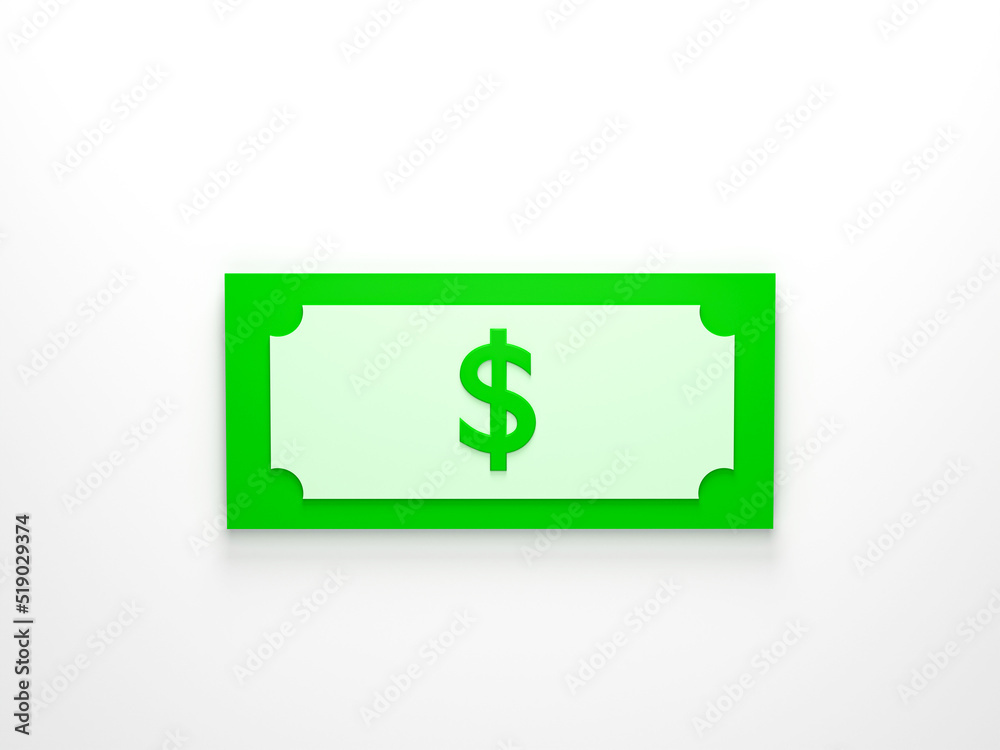 3D rendering, 3D illustration. Dollar banknote isolated on white background. Green paper bill. Business investment, money saving concept 3D rendering, 3D illustration. Dollar banknote isolated on white background. Green paper bill. Business investment, money saving concept