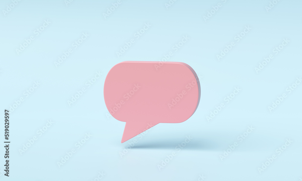 3D render, 3D illustration. Blank speech bubble talk icon or comment sign symbol on blue background. 3D render, 3D illustration. Blank speech bubble talk icon or comment sign symbol on blue background.