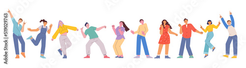 People in casual style are dancing. A tall and small head character. flat design style vector illustration.