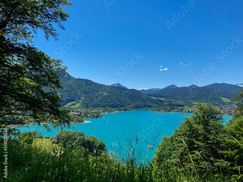 beautiful view of lake Tegernsee and the bavarian alps, Germany