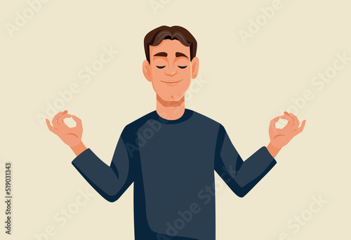 Man Feeling Calm and Relaxed Vector Cartoon Illustration. Carefree mindful person meditating and relaxing

