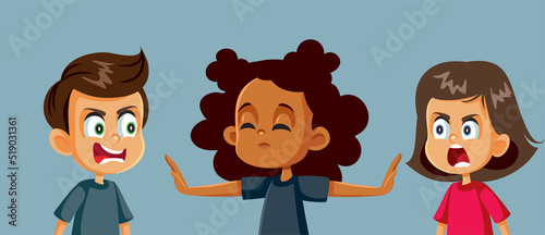 Girl Mediating a Conflict Between Friends Vector Cartoon Illustration. Impartial friend trying to resolve amicable a dispute between siblings 
