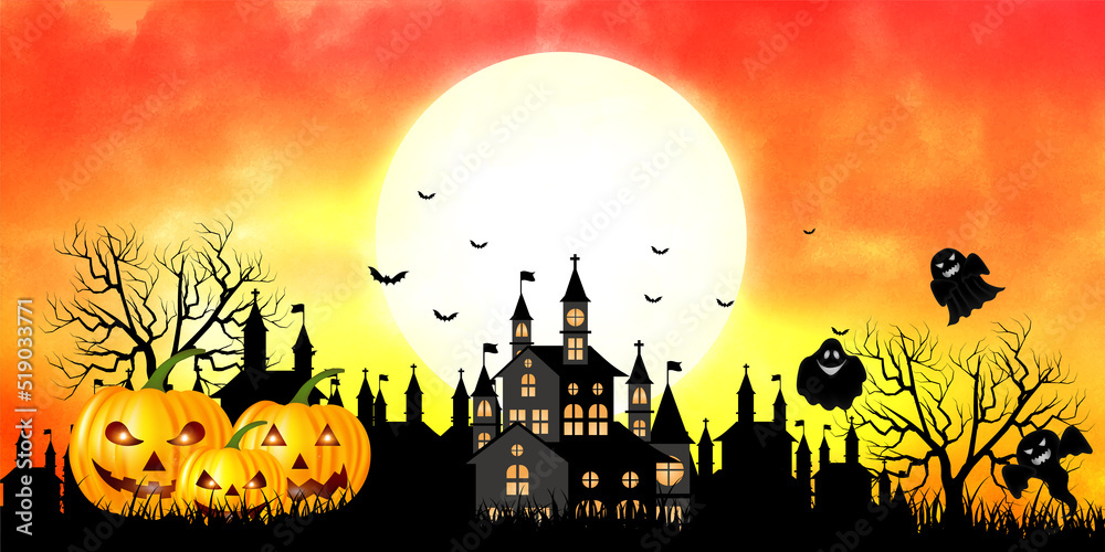 ハロウィン　かぼちゃ　城　背景