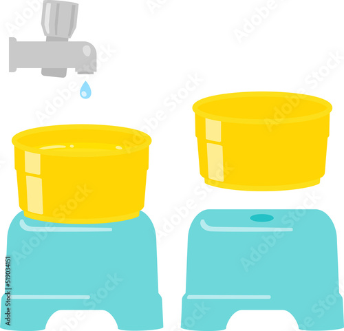 銭湯の湯桶と風呂椅子