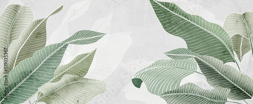 Fotografie, Obraz Abstract botanical luxury background with tropical palm leaves in line art style