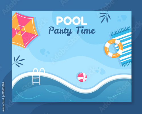 Summer Pool Party Photocall Template Cartoon Background Vector Illustration