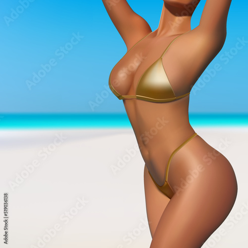 Woman in bikini on the beach vector illustration