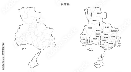日本　白地図　兵庫県（市区町村）