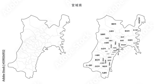 日本　白地図　宮城県（市区町村）