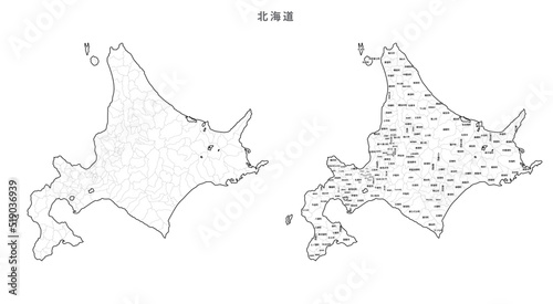 日本　白地図　北海道（市区町村）