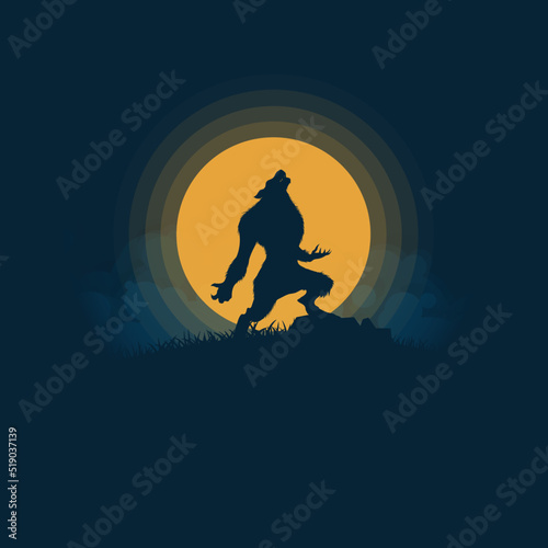 Animal silhouette, halloween night background and moonlight vector illustration.