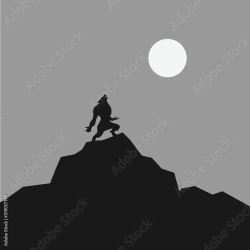 Animal silhouette, halloween night background and moonlight vector illustration.