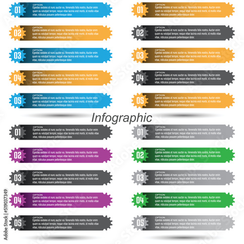 Collection infographics with steps and options, banner for business design and website template.