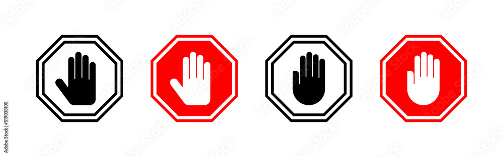 Stop icon vector. stop road sign. hand stop sign and symbol. Do not enter stop red sign with hand Stop icon vector. stop road sign. hand stop sign and symbol. Do not enter stop red sign with hand