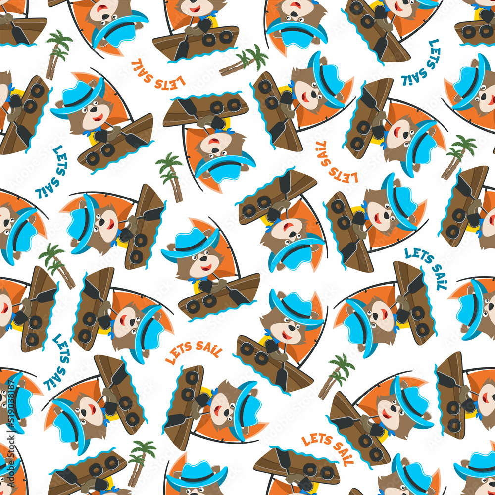 Seamless pattern with cute little fox the sailor, Cute Marine pattern for fabric, baby clothes, background, textile, wrapping paper and other decoration.