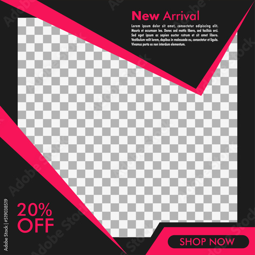 Editable square banner layout template - abstract, minimal, modern design background in pink and black color. Suitable for social media post, stories, story, flyer. Vector illustration.