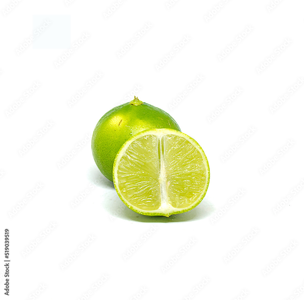 Lime lemon, the sour fruit on the white background