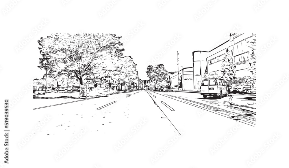 Building view with landmark of New Haven is the 
city in Connecticut. Hand drawn sketch illustration in vector.