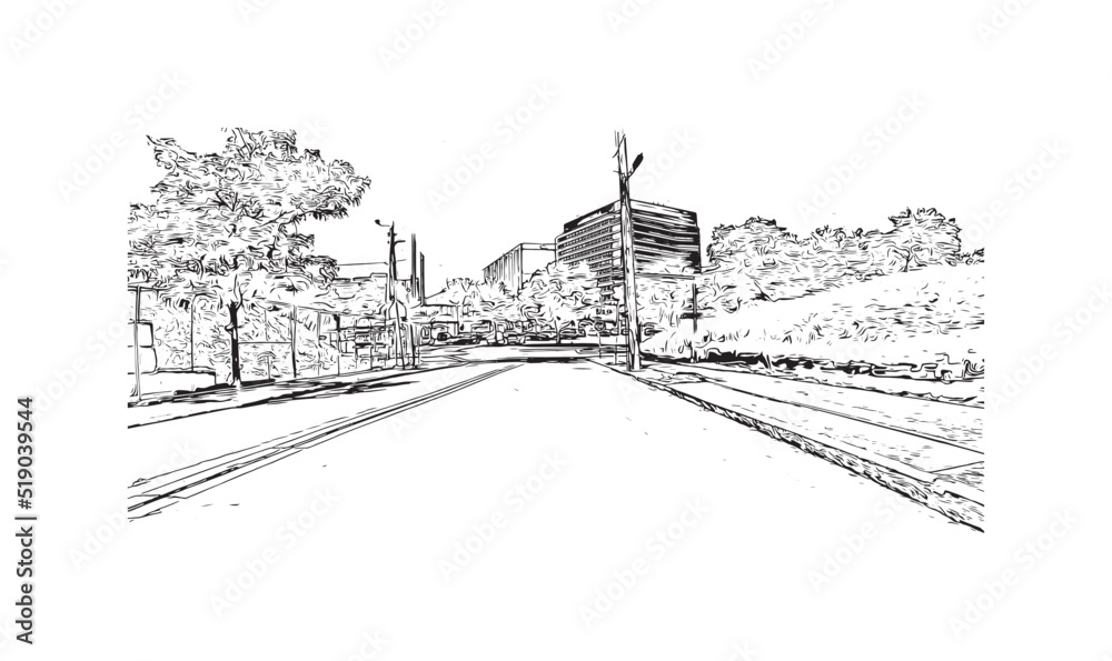 Fototapeta premium Building view with landmark of New Haven is the city in Connecticut. Hand drawn sketch illustration in vector.