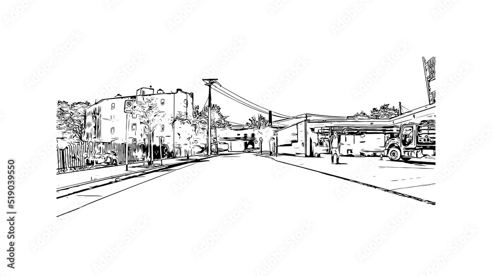 Building view with landmark of New Haven is the 
city in Connecticut. Hand drawn sketch illustration in vector.