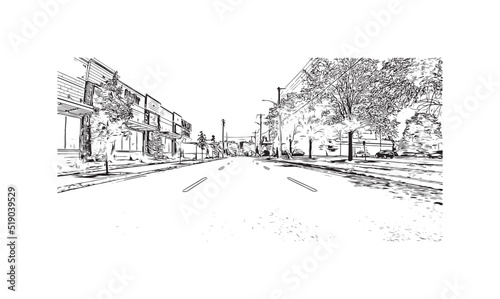 Building view with landmark of New Haven is the 
city in Connecticut. Hand drawn sketch illustration in vector.