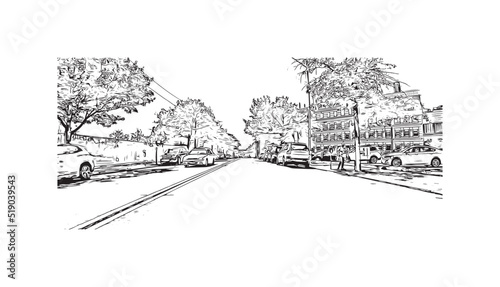 Building view with landmark of New Haven is the city in Connecticut. Hand drawn sketch illustration in vector.