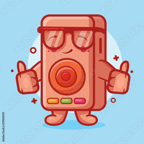 smart speaker audio character mascot with thumb up hand gesture isolated cartoon in flat style design