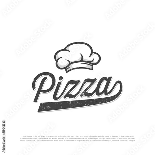 Lettering Pizza logo with cap chef. Illustartion vector graphic italian pizzeria of perfect for logo cafe, restaurant, fast food ect