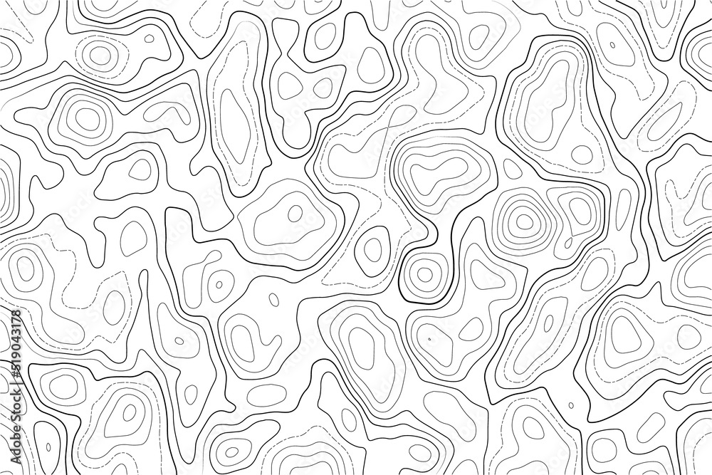 Topography map on white background. Contour line abstract terrain relief texture. Geographic wavy landscape. Vector illustration.